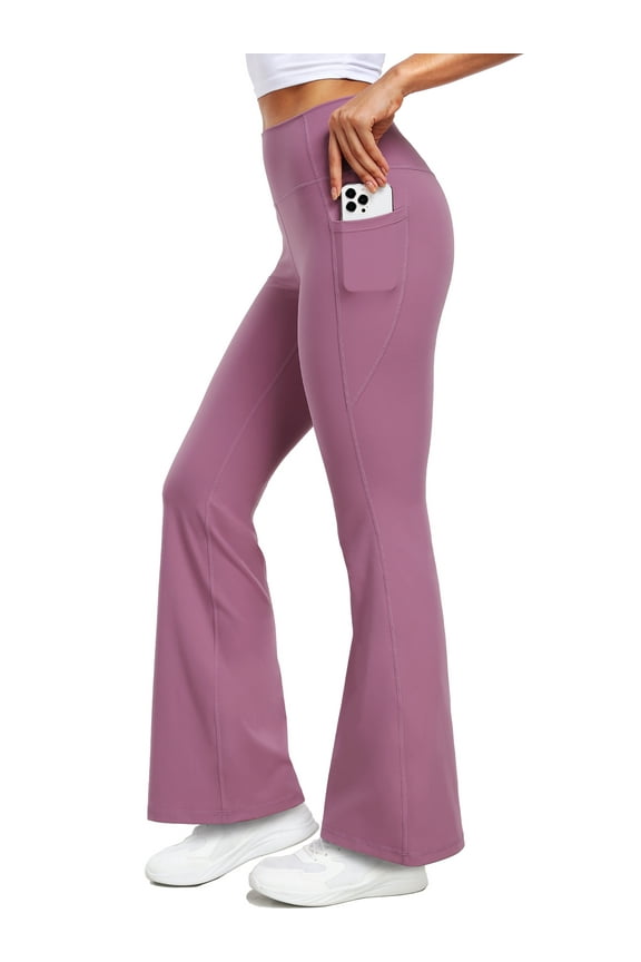 ButterSoftFlex Womens Flare Leggings Athletic Yoga Workout Pants Bootcut High Waist with Side Pockets,Pinkish Purple,US Size 2XL