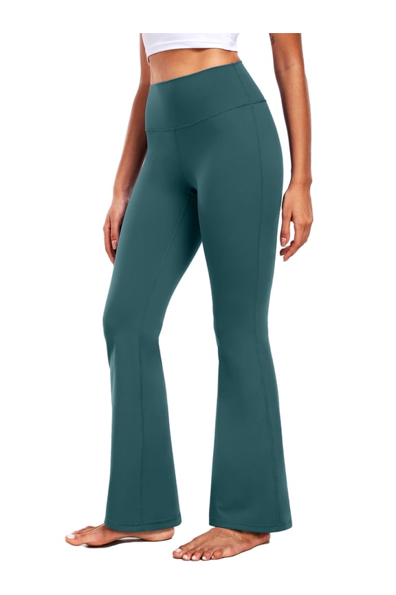 ButterSoftFlex Womens Flare Leggings Athletic Yoga Workout Pants Bootcut High Waist with Waistband Pocket,Dark Green,US Size L
