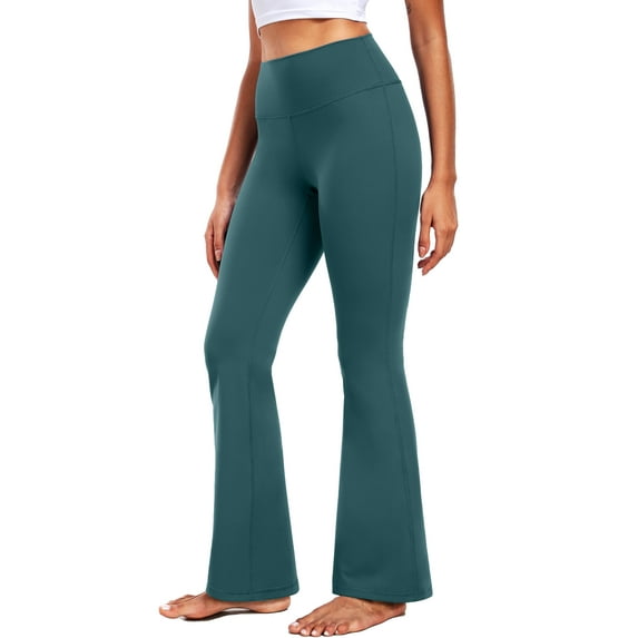 NELEUS ButterSoftFlex Womens Flare Leggings Athletic Yoga Workout Pants Bootcut High Waist with Waistband Pocket,Dark Green,US Size M