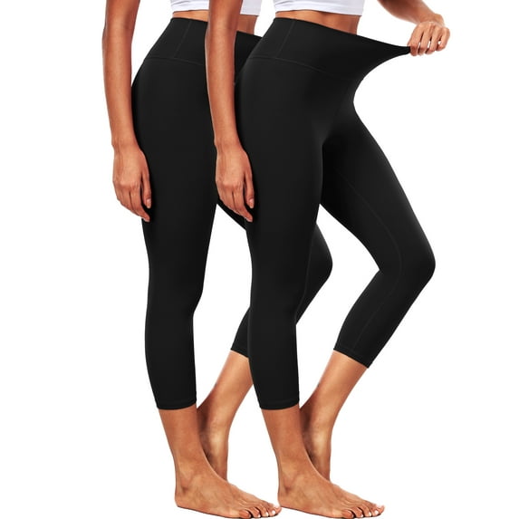 NELEUS ButterSoftFlex Womens High Waist Capri Legging for Yoga Workout Athletic Cropped Pants with Waistband Pocket,Black+Black,US Size M