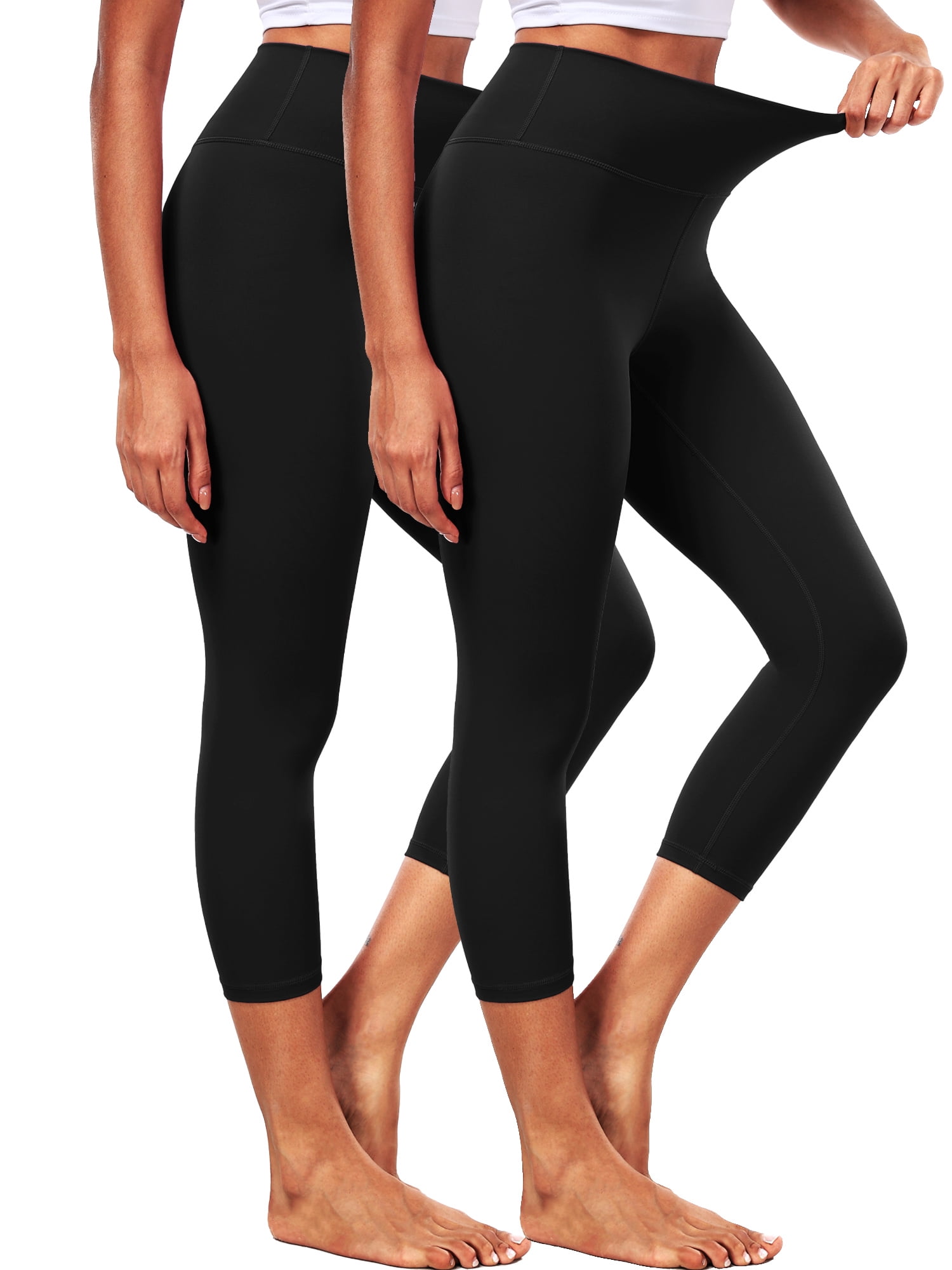 NELEUS ButterSoftFlex Womens High Waist Capri Legging for Yoga Workout Athletic Cropped Pants with Waistband Pocket,Black+Black,US Size XL