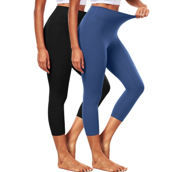 NELEUS ButterSoftFlex Womens High Waist Capri Legging for Yoga Workout Athletic Cropped Pants with Waistband Pocket,Black Blue,US Size L