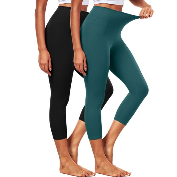 NELEUS ButterSoftFlex Womens High Waist Capri Legging for Yoga Workout Athletic Cropped Pants with Waistband Pocket,Black Dark Green,US Size M