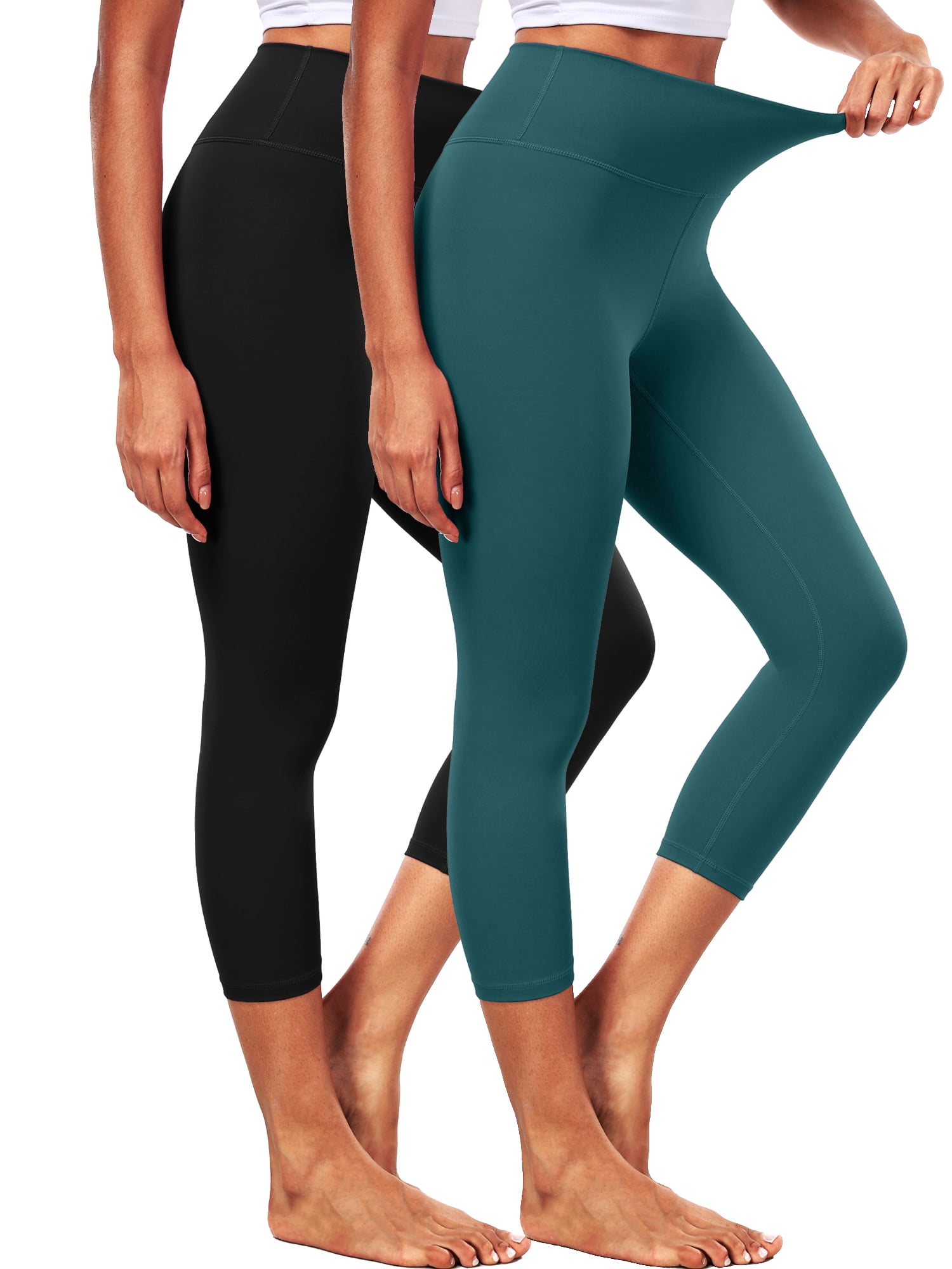 NELEUS ButterSoftFlex Womens High Waist Capri Legging for Yoga Workout Athletic Cropped Pants with Waistband Pocket,Black+Dark Green,US Size S