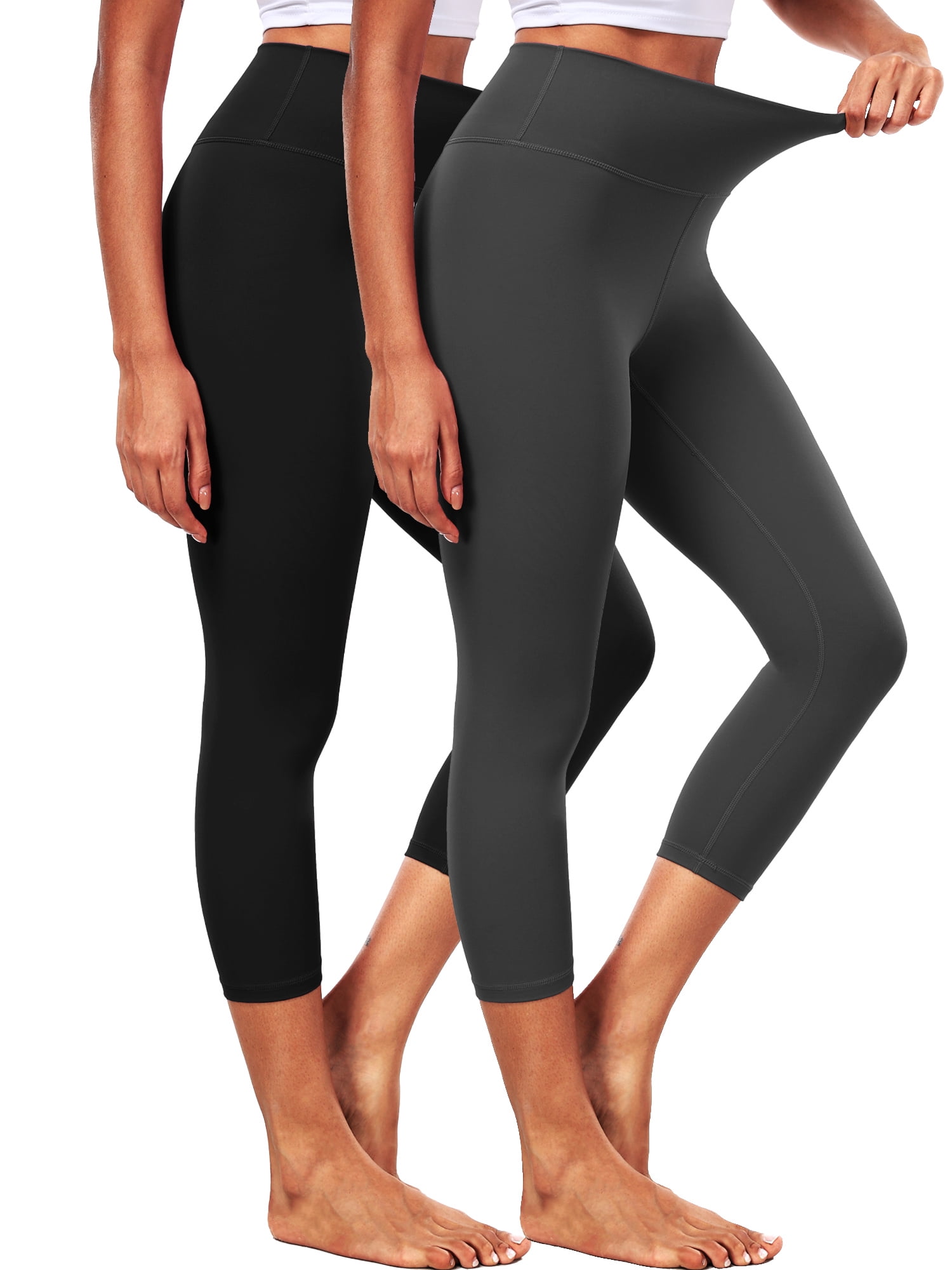 NELEUS ButterSoftFlex Womens High Waist Capri Legging for Yoga Workout Athletic Cropped Pants with Waistband Pocket,Black+Gray,US Size XL