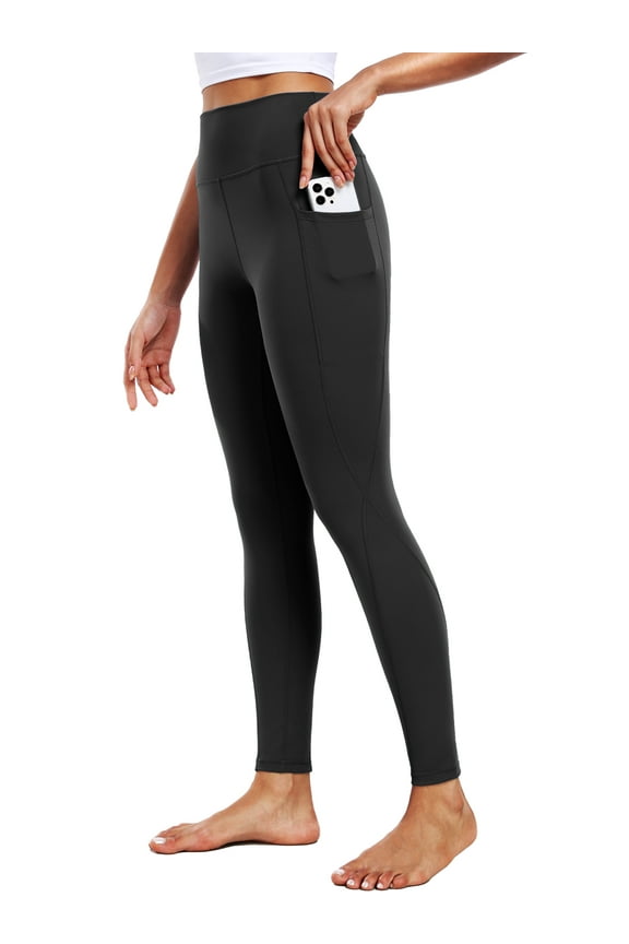 ButterSoftFlex Womens High Waist Legging for Yoga Workout Athletic Pants with Side Pockets,Black,US Size L