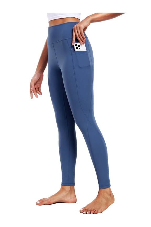 ButterSoftFlex Womens High Waist Legging for Yoga Workout Athletic Pants with Side Pockets,Blue,US Size S