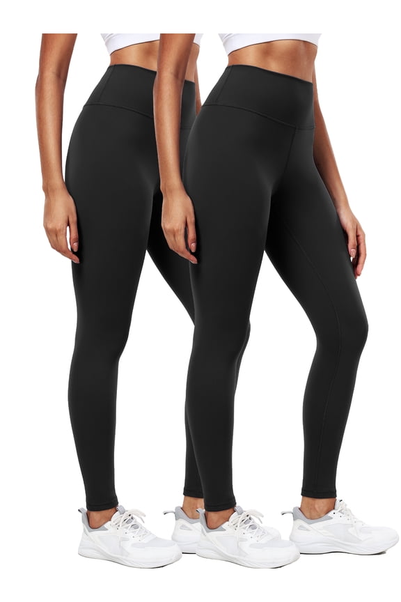 ButterSoftFlex Womens High Waist Legging for Yoga Workout Athletic Pants with Waistband Pocket,Black+Black,US Size S