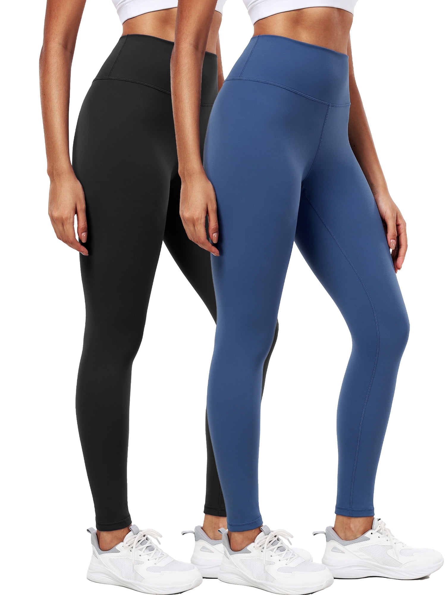 NELEUS ButterSoftFlex Womens Plus Size High Waist Legging for Yoga Workout Athletic Pants with Waistband Pocket,Black+Blue,US Size 2XL