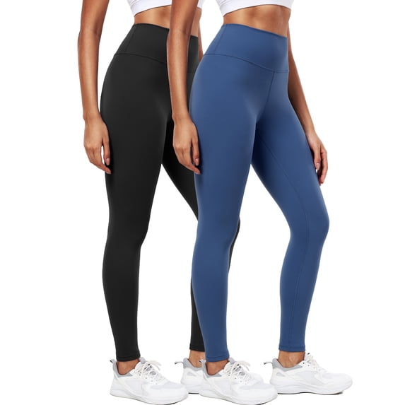 NELEUS ButterSoftFlex Womens High Waist Legging for Yoga Workout Athletic Pants with Waistband Pocket,Black+Blue,US Size M