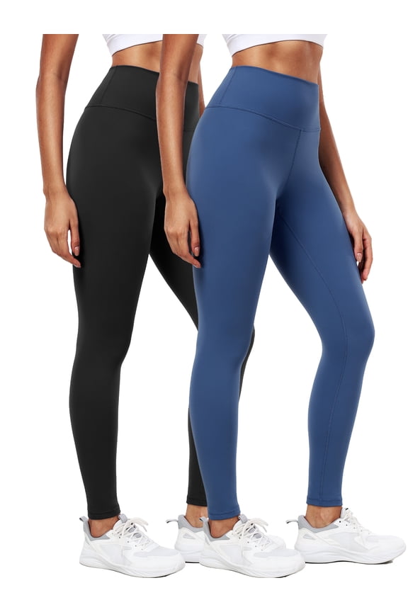 ButterSoftFlex Womens High Waist Legging for Yoga Workout Athletic Pants with Waistband Pocket,Black+Blue,US Size M