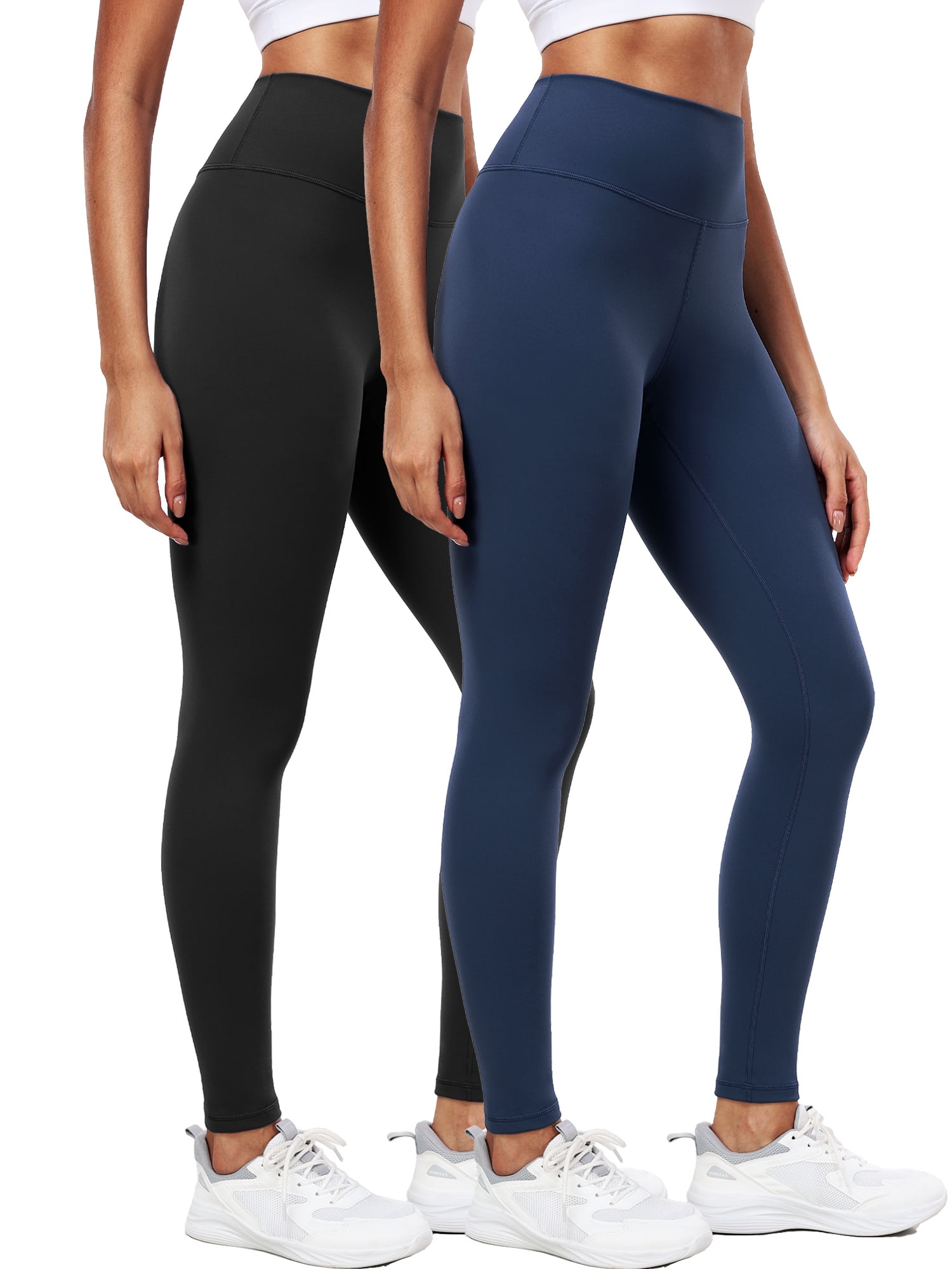 NELEUS ButterSoftFlex Womens High Waist Legging for Yoga Workout Athletic Pants with Waistband Pocket,Black+Navy Blue,US Size L