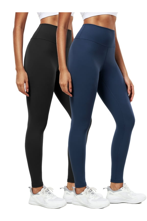 ButterSoftFlex Womens High Waist Legging for Yoga Workout Athletic Pants with Waistband Pocket,Black+Navy Blue,US Size XL
