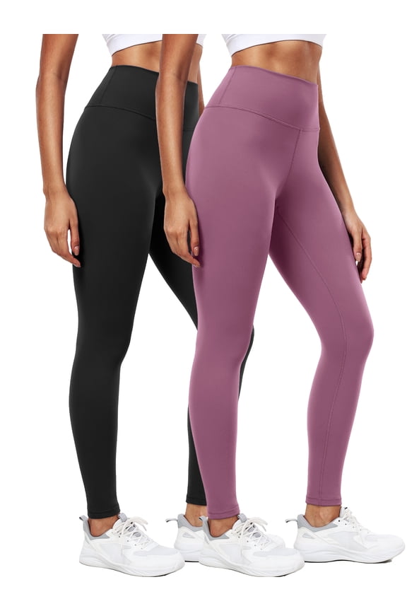 ButterSoftFlex Womens High Waist Legging for Yoga Workout Athletic Pants with Waistband Pocket,Black+Pinkish Purple,US Size S
