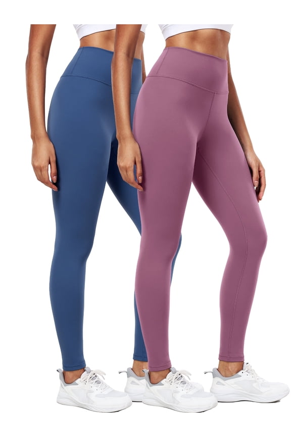 ButterSoftFlex Womens Plus Size High Waist Legging for Yoga Workout Athletic Pants with Waistband Pocket,Blue+Pinkish Purple,US Size 2XL