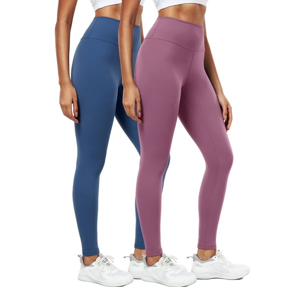 NELEUS ButterSoftFlex Womens High Waist Legging for Yoga Workout Athletic Pants with Waistband Pocket,Blue+Pinkish Purple,US Size XL
