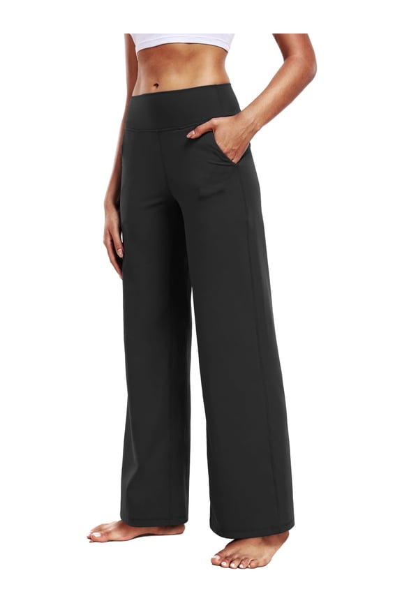 ButterSoftFlex Womens Plus Size Wide Leg Pants Athletic Yoga Legging Casual Sweatpants with Side Pockets,Black,US Size 2XL
