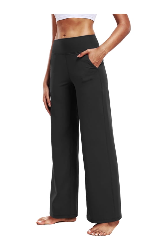 ButterSoftFlex Womens Wide Leg Pants Athletic Yoga Legging Casual Sweatpants with Side Pockets,Black,US Size 2XL