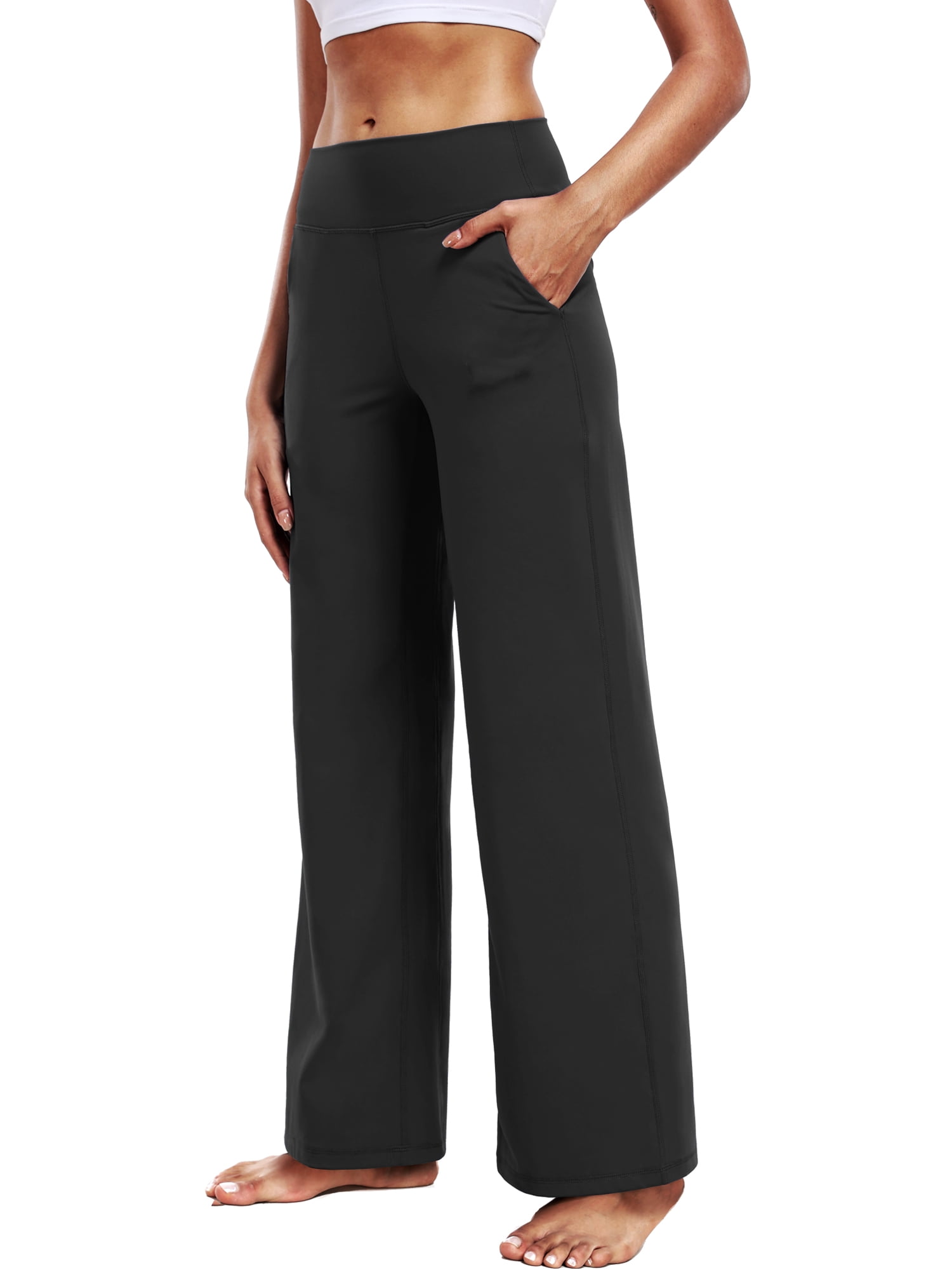 NELEUS ButterSoftFlex Womens Wide Leg Pants Athletic Yoga Legging Casual Sweatpants with Side Pockets,Black,US Size XL