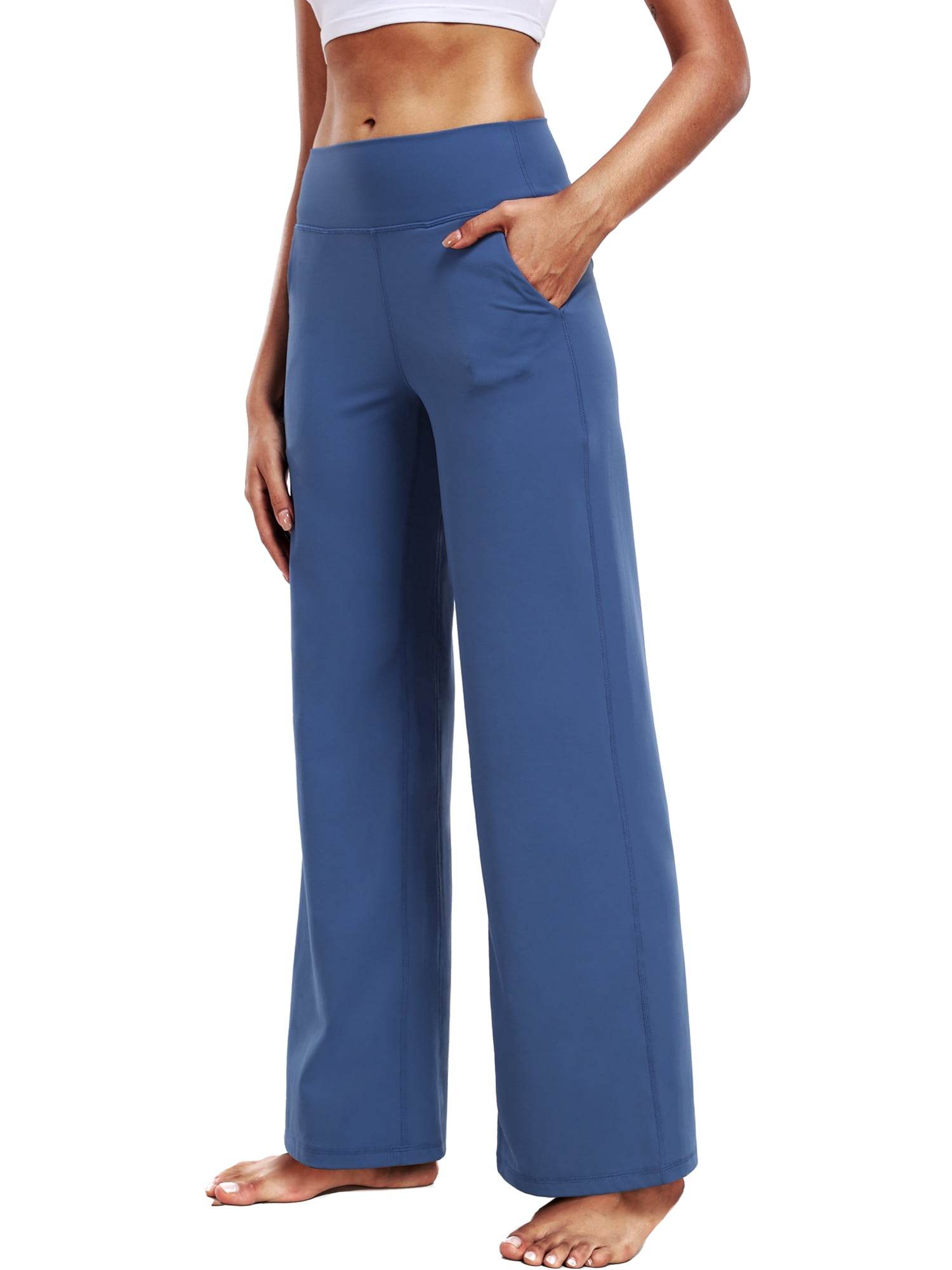 NELEUS ButterSoftFlex Womens Plus Size Wide Leg Pants Athletic Yoga Legging Casual Sweatpants with Side Pockets,Blue,US Size 2XL