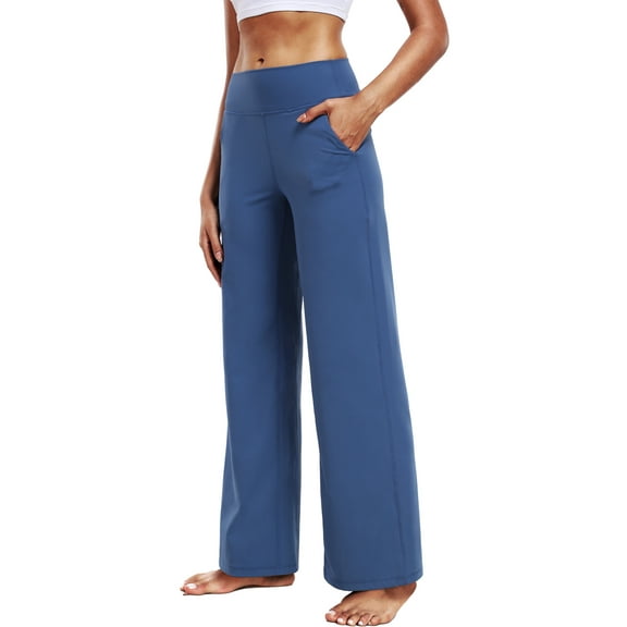 NELEUS ButterSoftFlex Womens Wide Leg Pants Athletic Yoga Legging Casual Sweatpants with Side Pockets,Blue,US Size 2XL