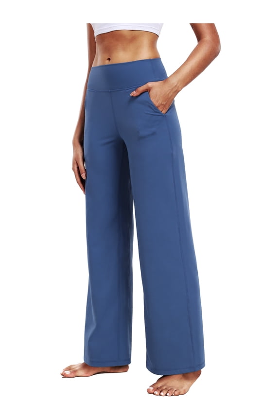 ButterSoftFlex Womens Wide Leg Pants Athletic Yoga Legging Casual Sweatpants with Side Pockets,Blue,US Size M
