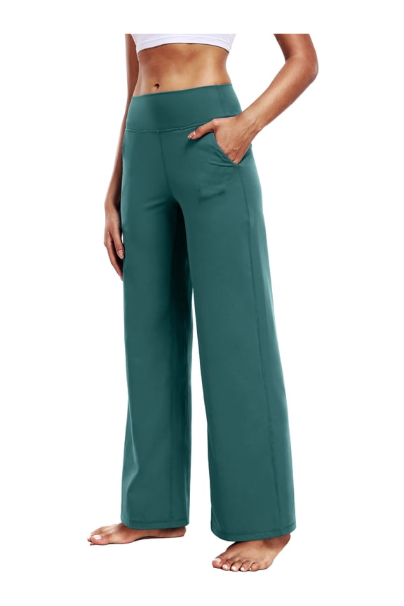 ButterSoftFlex Womens Wide Leg Pants Athletic Yoga Legging Casual Sweatpants with Side Pockets,Dark Green,US Size 2XL