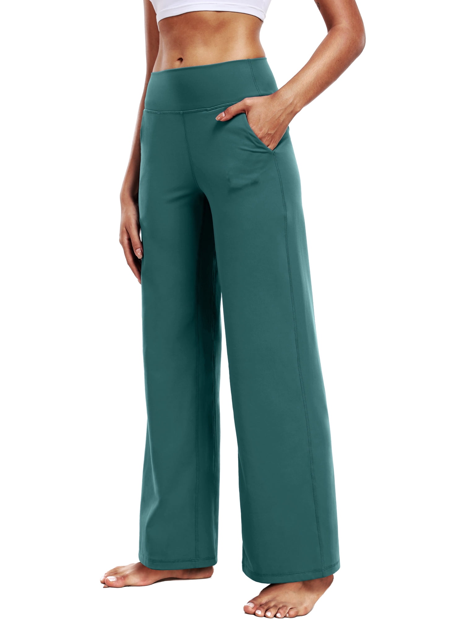 NELEUS ButterSoftFlex Womens Wide Leg Pants Athletic Yoga Legging Casual Sweatpants with Side Pockets,Dark Green,US Size S