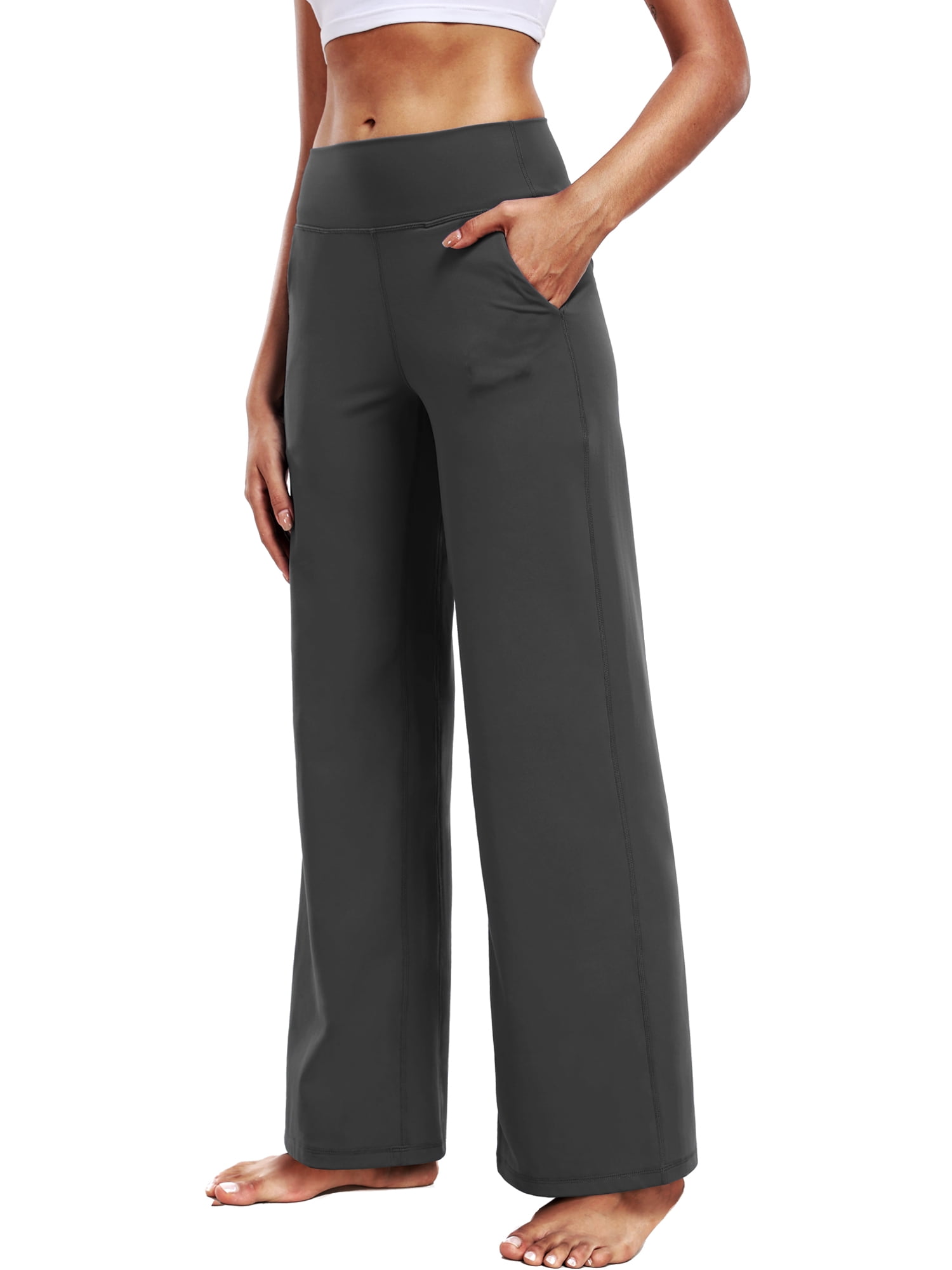NELEUS ButterSoftFlex Womens Wide Leg Pants Athletic Yoga Legging Casual Sweatpants with Side Pockets,Gray,US Size S