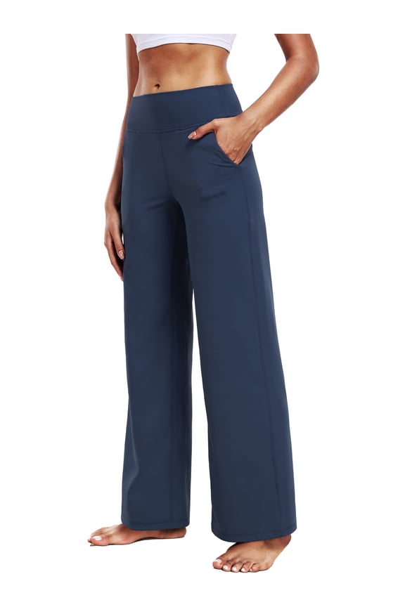 ButterSoftFlex Womens Plus Size Wide Leg Pants Athletic Yoga Legging Casual Sweatpants with Side Pockets,Navy Blue,US Size 2XL