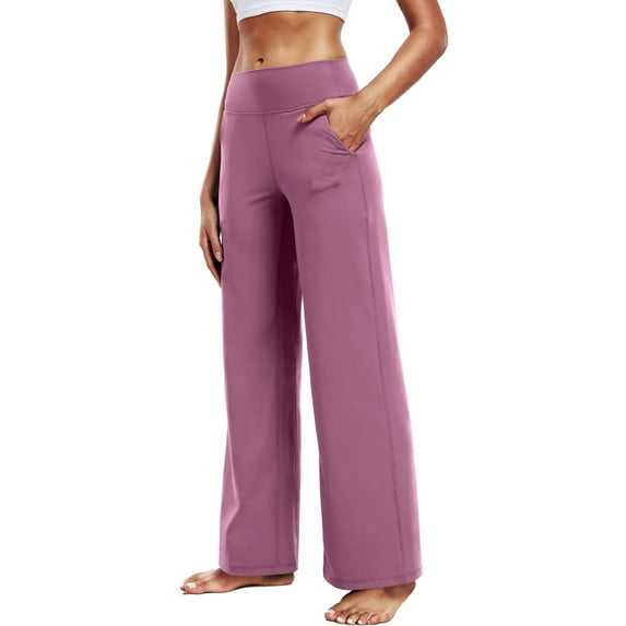 NELEUS ButterSoftFlex Womens Wide Leg Pants Athletic Yoga Legging Casual Sweatpants with Side Pockets,Pinkish Purple,US Size L