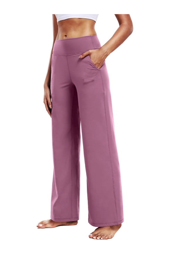 ButterSoftFlex Womens Wide Leg Pants Athletic Yoga Legging Casual Sweatpants with Side Pockets,Pinkish Purple,US Size L