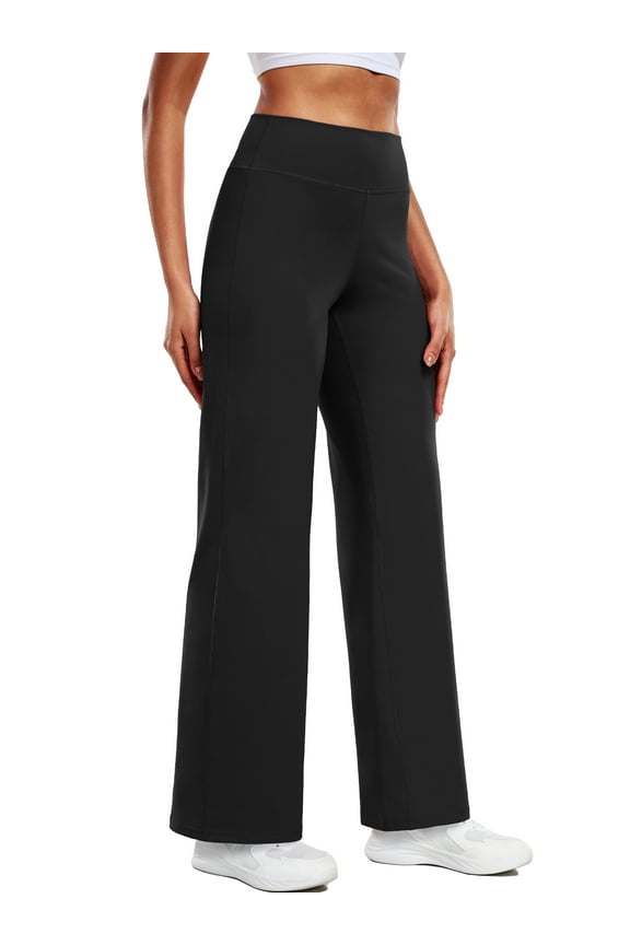 ButterSoftFlex Womens Wide Leg Pants Athletic Yoga Legging Casual Sweatpants with Waistband Pocket,Black,US Size XL
