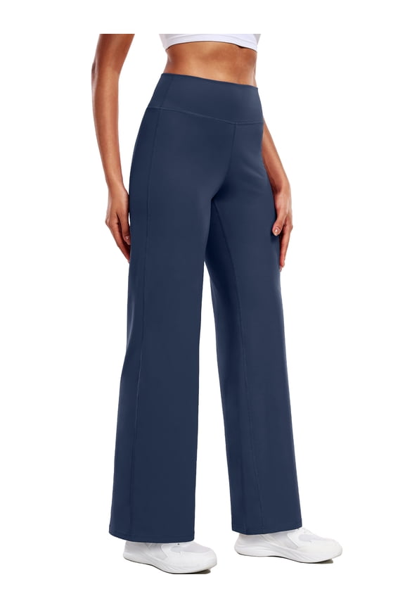 ButterSoftFlex Womens Wide Leg Pants Athletic Yoga Legging Casual Sweatpants with Waistband Pocket,Navy Blue,US Size 2XL