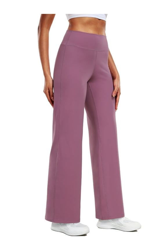 ButterSoftFlex Womens Wide Leg Pants Athletic Yoga Legging Casual Sweatpants with Waistband Pocket,Pinkish Purple,US Size 2XL