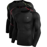 NELEUS Mens Plus SizeCompression Shirts Workout Running Shirts Dry Fit Long Sleeve 3 Pack,Black+Black Red+Black Green,US Size 2XL