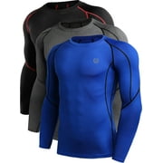 NELEUS Mens Plus SizeCompression Shirts Workout Running Shirts Dry Fit Long Sleeve 3 Pack,Black Red+Gray+Blue,US Size 2XL