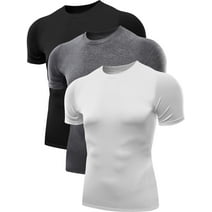 NELEUS Men's Athletic Compression Shirt Base Layer Tight Tops Short Sleeves 3 Pack,Black+Gray+White,US Size M