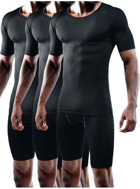 NELEUS Men's Athletic Compression Shirt Base Layer Tight Tops Short Sleeves 3 Pack,Black,US Size M