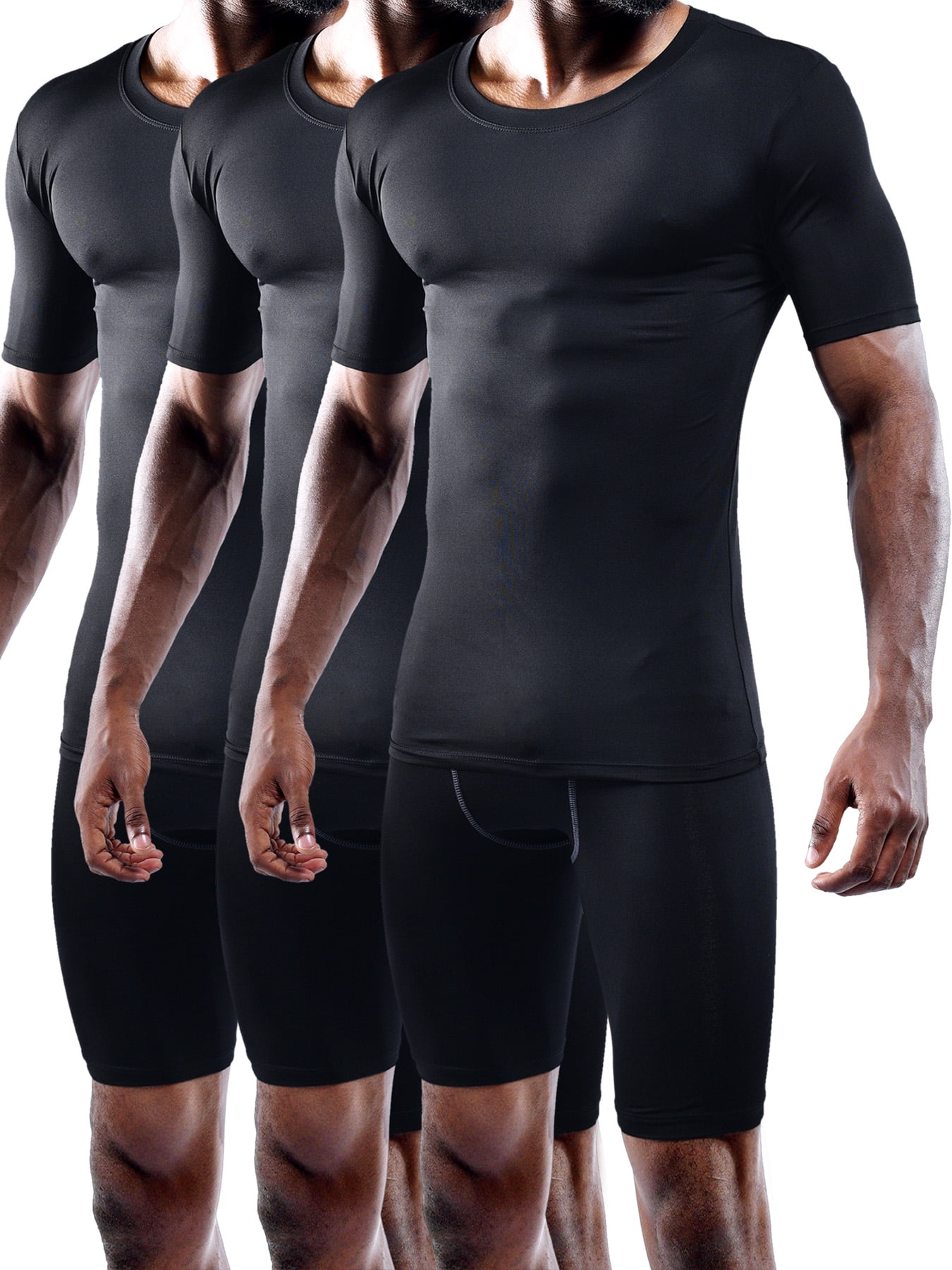 NELEUS Men's Athletic Compression Shirt Base Layer Tight Tops Short Sleeves  3 Pack,Black,US Size S