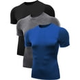 thumbnail image 1 of NELEUS Men's Tight Fitting Shirt Athletic Tops Base Layer Short Sleeves 3 Pack,Black+Gray+Blue,US Size L, 1 of 8