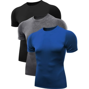 NELEUS Men's Tight Fitting Shirt Athletic Tops Base Layer Short Sleeves 3 Pack,Black Gray Blue,US Size L