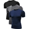 thumbnail image 1 of NELEUS Men's Tight Fitting Shirt Athletic Tops Base Layer Short Sleeves 3 Pack,Black+Gray+Navy Blue,US Size 2XL, 1 of 8