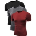 thumbnail image 1 of NELEUS Men's Tight Fitting Shirt Athletic Tops Base Layer Short Sleeves 3 Pack,Black+Gray+Red,US Size S, 1 of 8