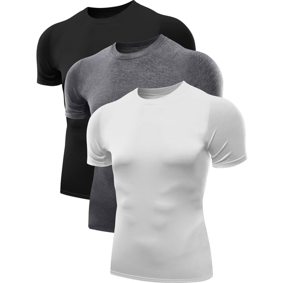 NELEUS Mens Plus Size Tight Fitting Shirt Athletic Tops Base Layer Short Sleeves 3 Pack,Black+Gray+White,US Size 2XL