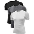 thumbnail image 1 of NELEUS Men's Tight Fitting Shirt Athletic Tops Base Layer Short Sleeves 3 Pack,Black+Gray+White,US Size L, 1 of 8