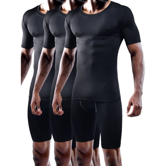 NELEUS Mens Plus Size Tight Fitting Shirt Athletic Tops Base Layer Short Sleeves 3 Pack,Black,US Size 2XL