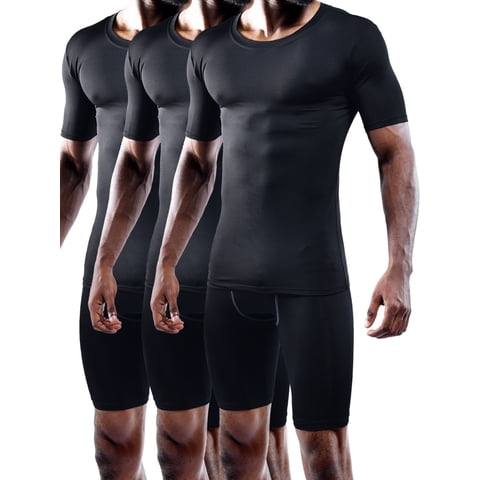 NELEUS Men's Tight Fitting Shirt Athletic Tops Base Layer Short Sleeves 3 Pack,Black,US Size S