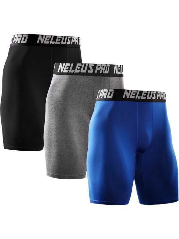 Mens Plus Size Performance Compression Shorts Athletic Workout Underwear 3 Pack,Black+Gray+Blue,US Size 2XL