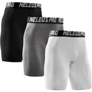 Men's Performance Compression Shorts Athletic Workout Underwear 3 Pack,Black+Gray+White,US Size L